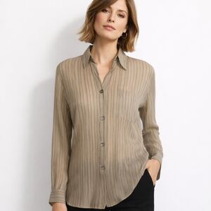 Giorgio Armani Le Collezioni Silk Blend Sheer Striped Button Down Blouse Sz 6